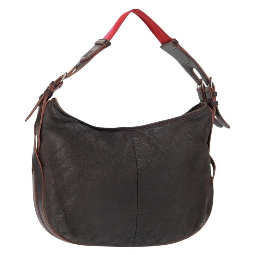 Authentic LOEWE Shoulder Bag Leather Brown Silver
